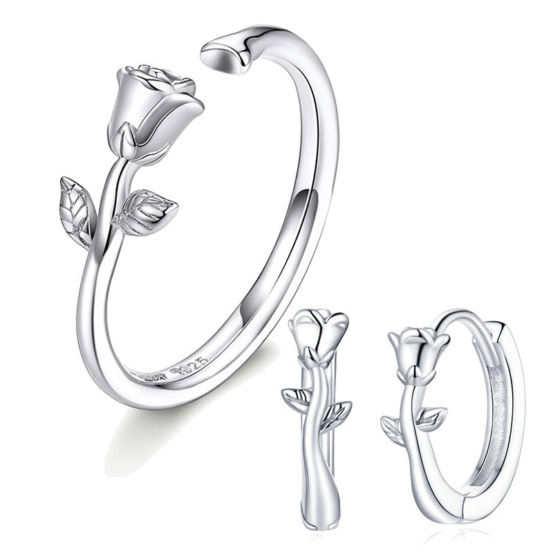 S925 Elegant Rose Earrings Ring Set Aura Rene