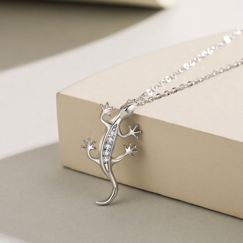 S925 Gecko Necklace with Pavé Inlay