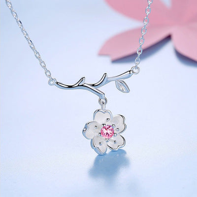 Pink Blossom Necklace — Sterling Silver Floral Pendant