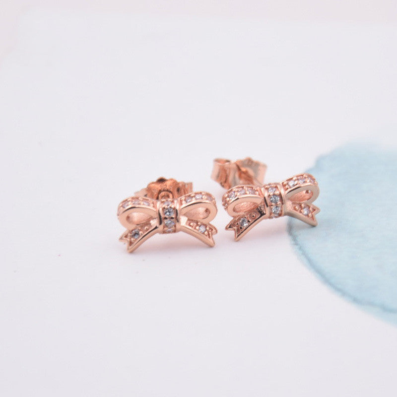 S925 Rose Gold Bow Stud Earrings Aura Rene