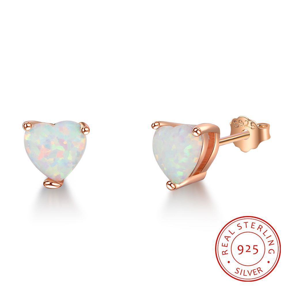 S925 Rose Gold Opal Heart Earrings Aura Rene