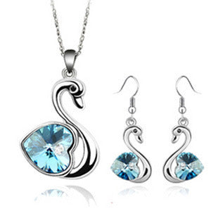 Crystal Swan Necklace & Earrings Jewelry Set for Women Aura Rene