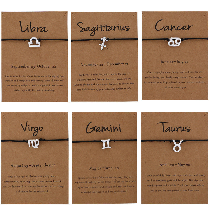Zodiac Sign Adjustable Rope Bracelet Aura Rene
