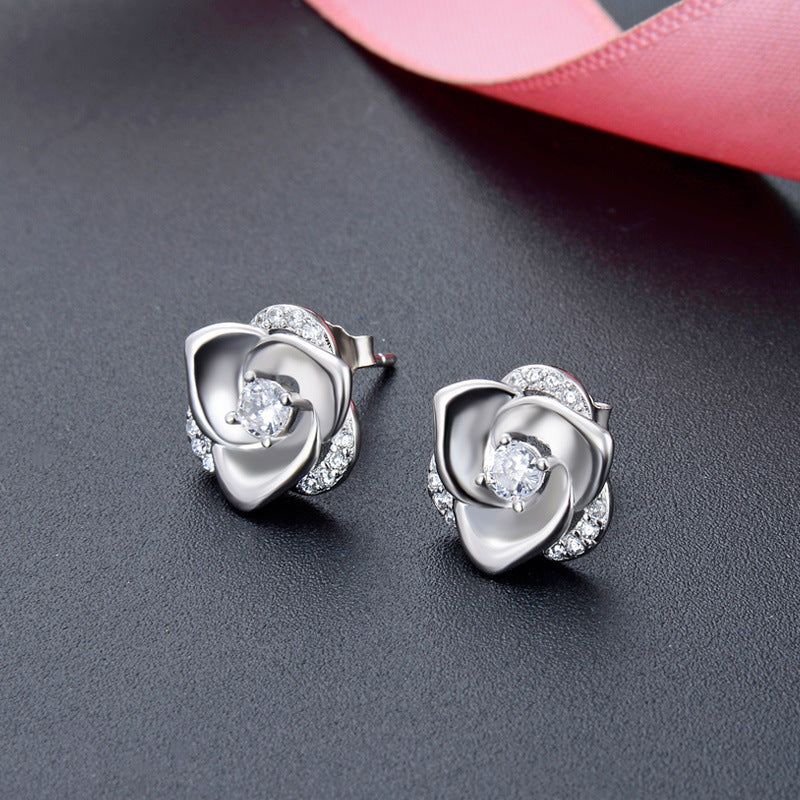 S925 Silver Rose-Shaped Stud Earrings Aura Rene