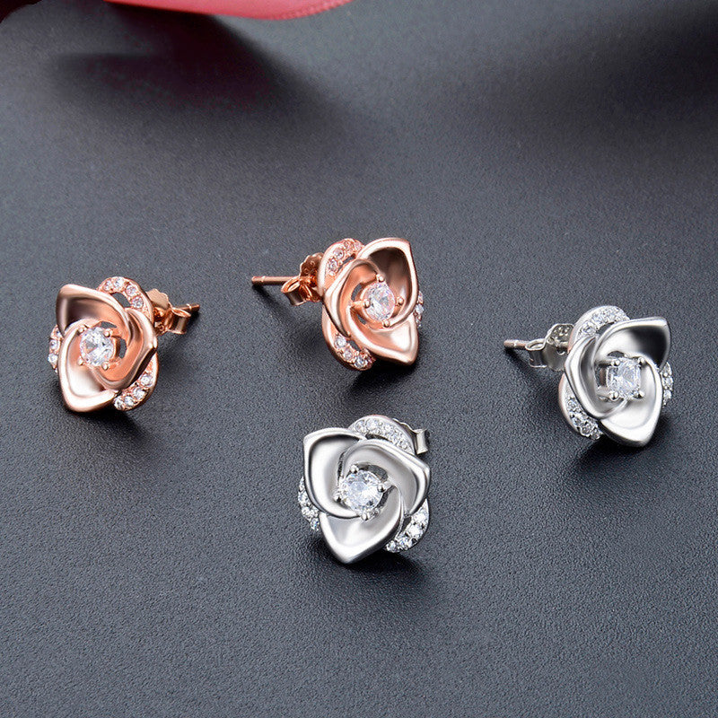 S925 Silver Rose-Shaped Stud Earrings Aura Rene