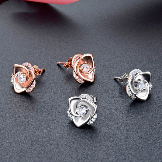 S925 Silver Rose-Shaped Stud Earrings Aura Rene