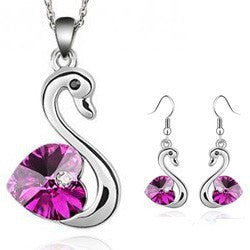 Crystal Swan Necklace & Earrings Jewelry Set for Women Aura Rene