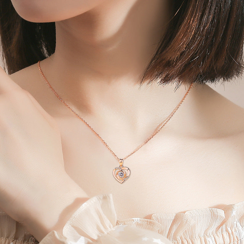 Rose Heart Necklace with Pavé Center Stone