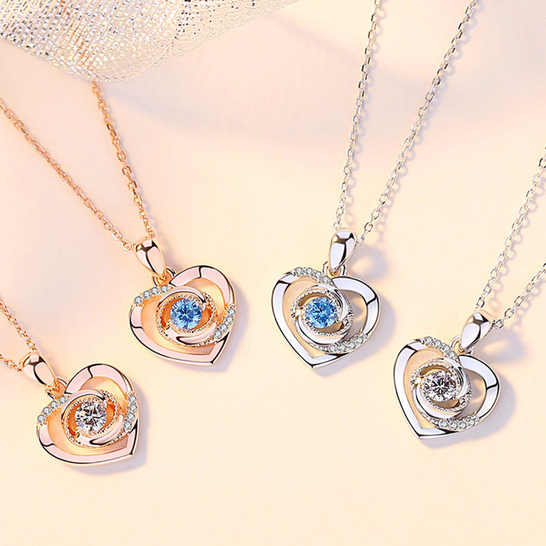 Rose Heart Necklace with Pavé Center Stone