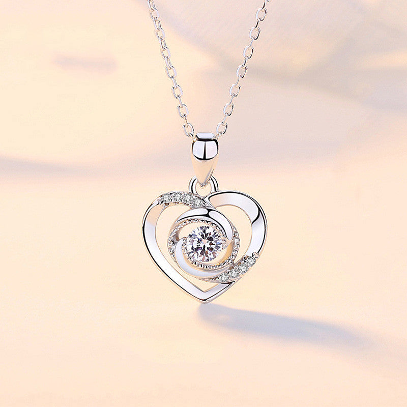 Rose Heart Necklace with Pavé Center Stone