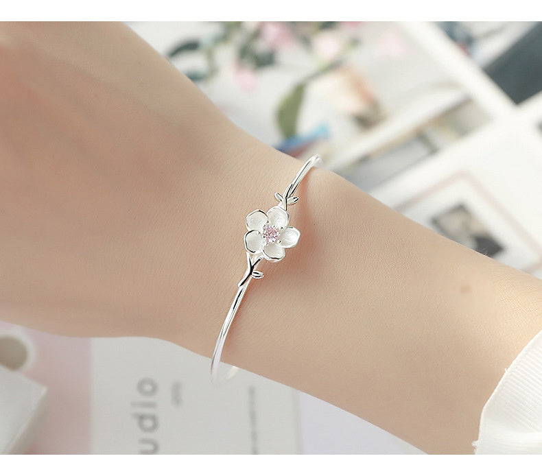 Sakura Cherry Blossom Bracelet — Sterling Silver Floral Bangle