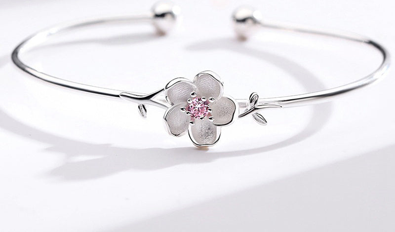 Sakura Cherry Blossom Bracelet — Sterling Silver Floral Bangle