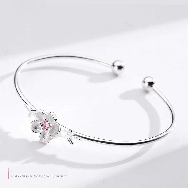 Sakura Cherry Blossom Bracelet — Sterling Silver Floral Bangle