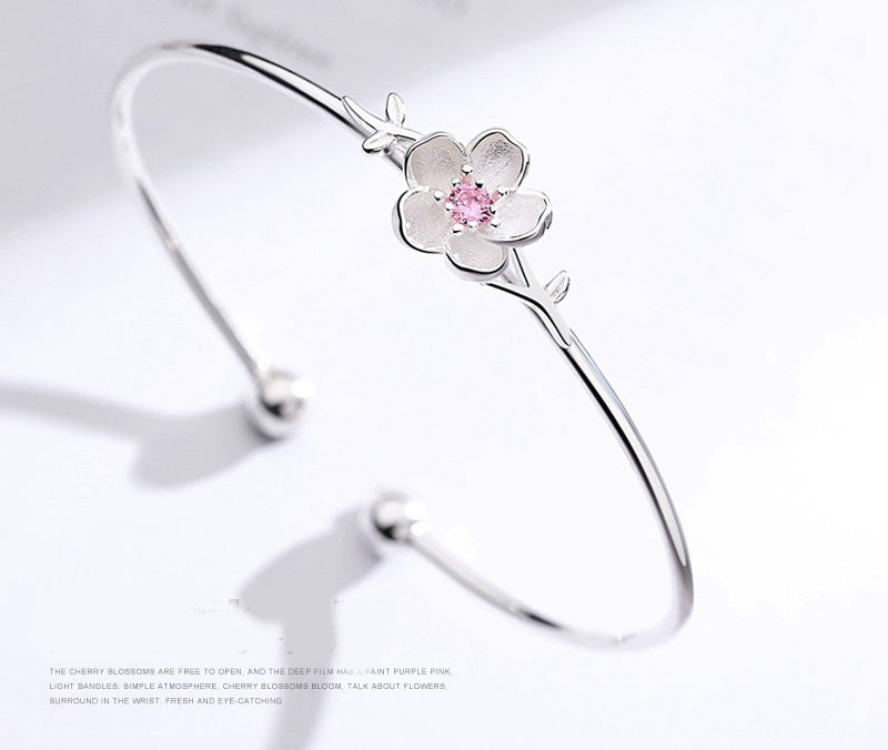 Sakura Cherry Blossom Bracelet — Sterling Silver Floral Bangle