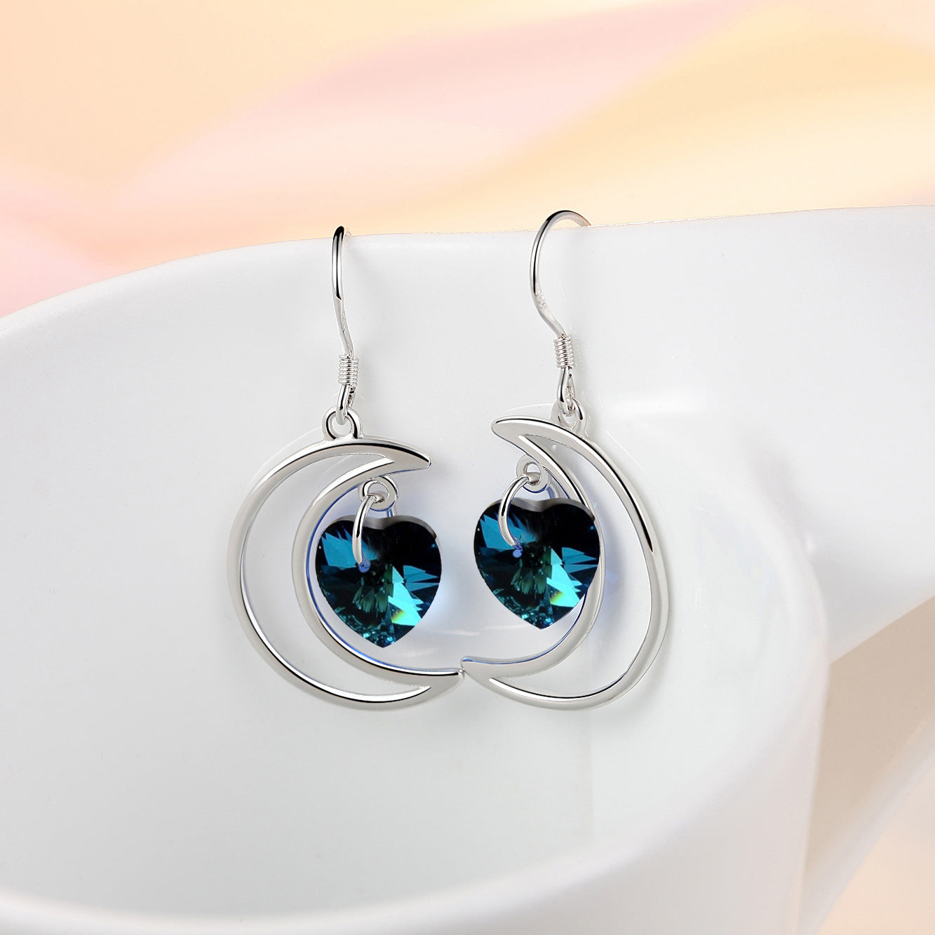 S925 Silver Lunar Heart Drop Earrings Aura Rene