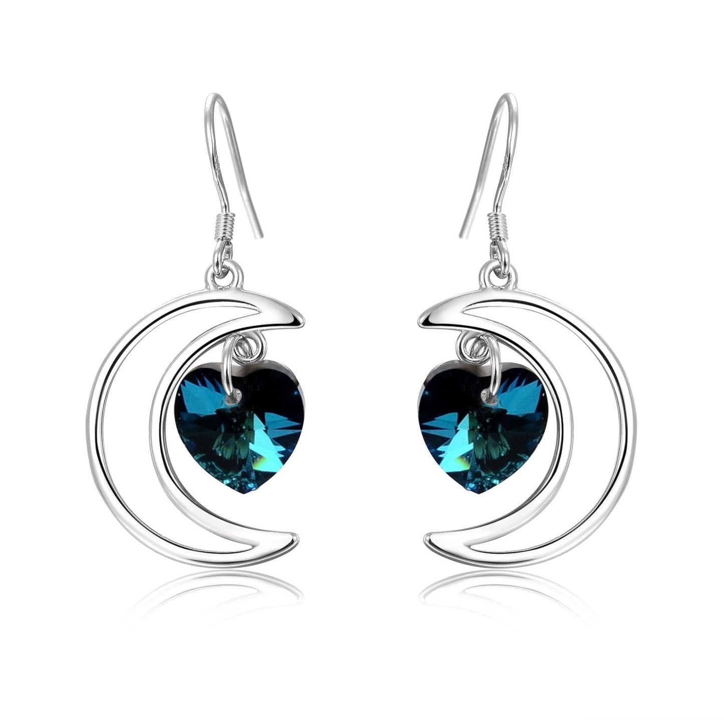 S925 Silver Lunar Heart Drop Earrings Aura Rene