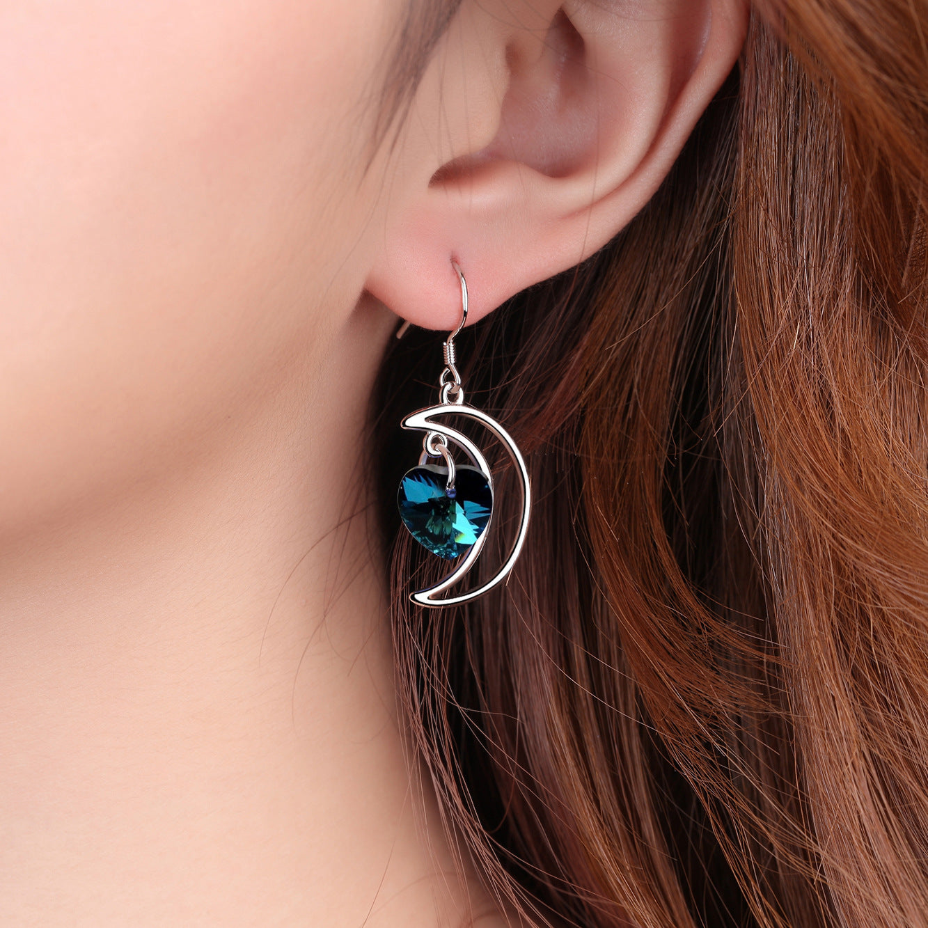 S925 Silver Lunar Heart Drop Earrings Aura Rene