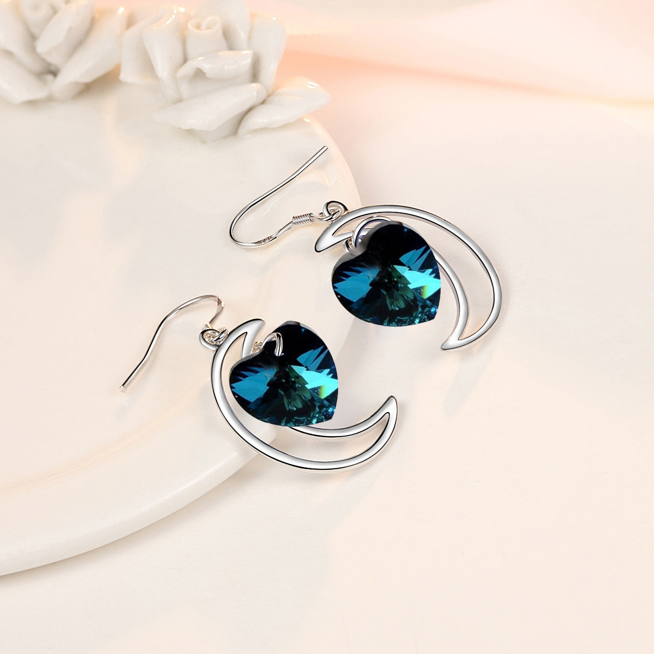 S925 Silver Lunar Heart Drop Earrings Aura Rene
