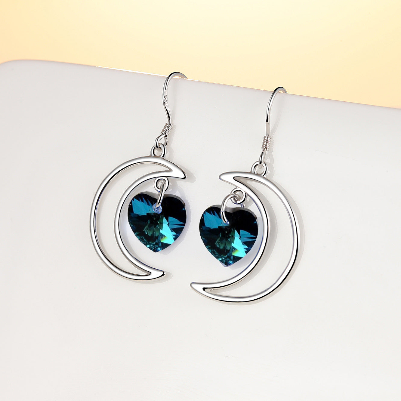 S925 Silver Lunar Heart Drop Earrings Aura Rene
