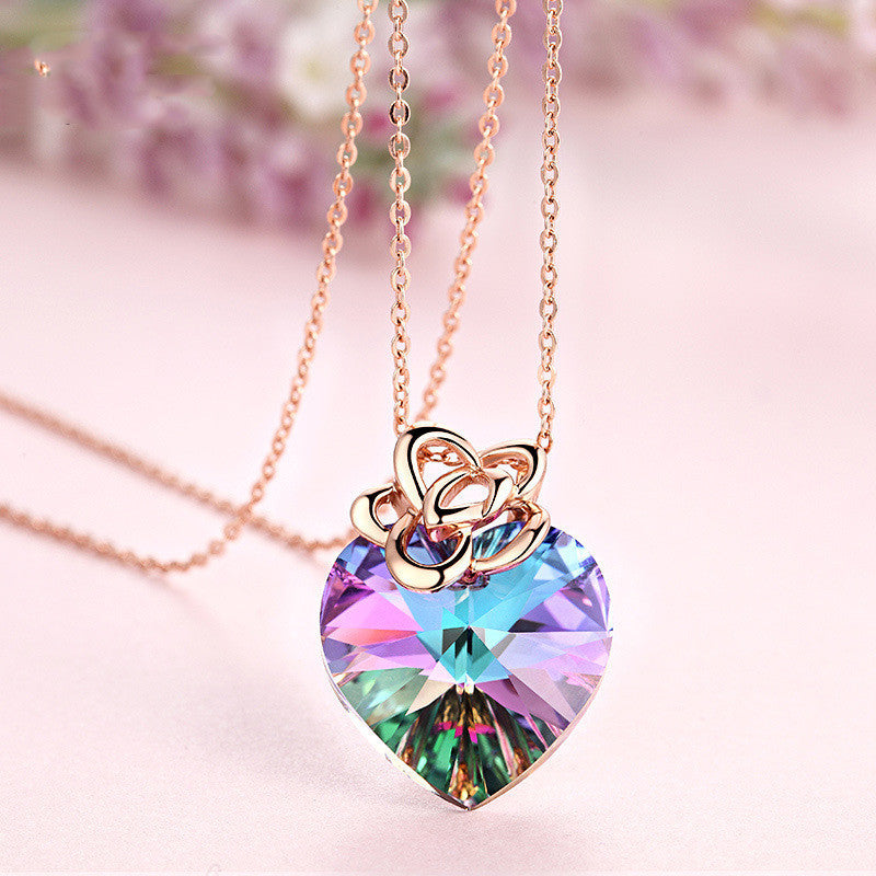 S925 Sterling Silver Colorful Heart Pendant Aura Rene
