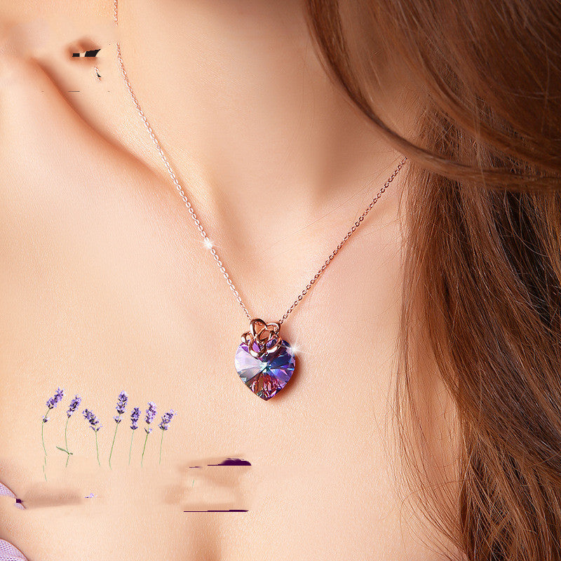 S925 Sterling Silver Colorful Heart Pendant Aura Rene