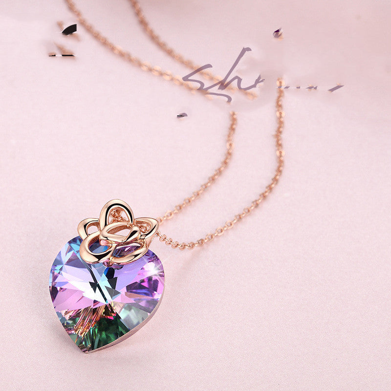 S925 Sterling Silver Colorful Heart Pendant Aura Rene