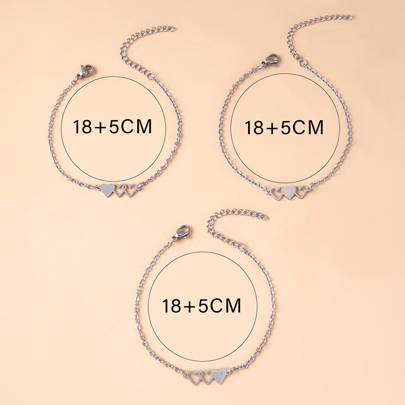 Silver-Tone Linked Heart Bracelet Set