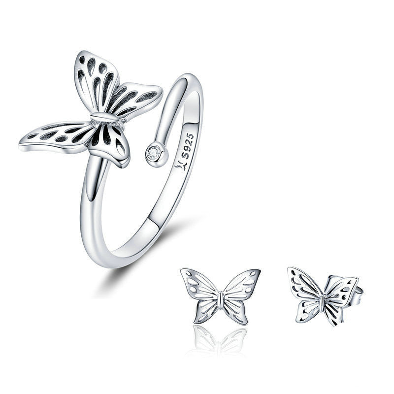 S925 Butterfly Dream Jewelry Set – Ring and Earrings Aura Rene