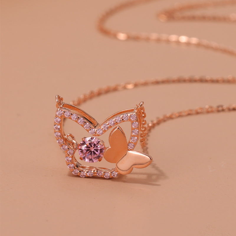 S925 Rose Gold Butterfly and Crystal Necklace