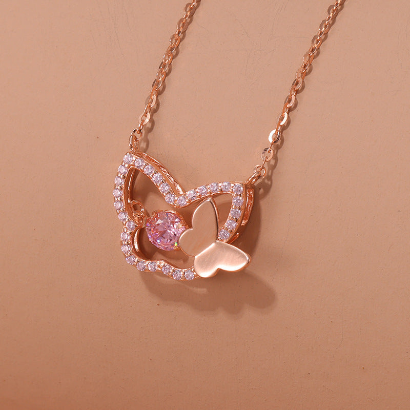 S925 Rose Gold Butterfly and Crystal Necklace