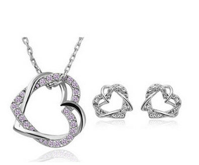 Double Heart Crystal Necklace and Earrings Set Aura Rene