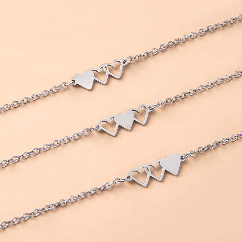 Silver-Tone Linked Heart Bracelet Set