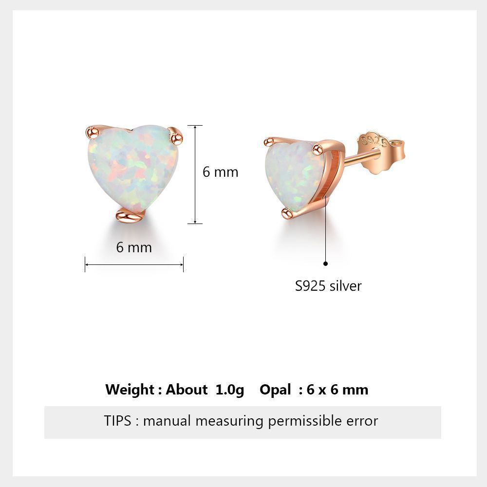 S925 Rose Gold Opal Heart Earrings Aura Rene