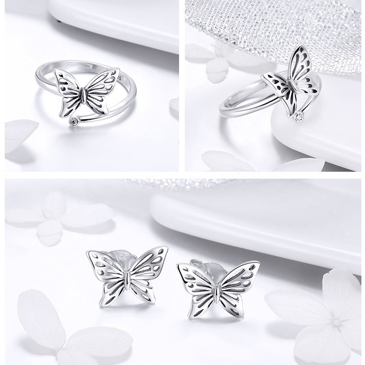 S925 Butterfly Dream Jewelry Set – Ring and Earrings Aura Rene