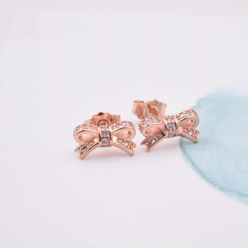 S925 Rose Gold Bow Stud Earrings Aura Rene
