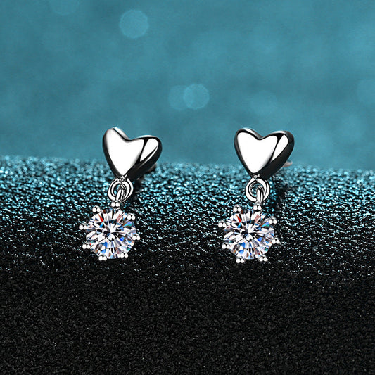 S925 Heart-Shaped Moissanite Drop Earrings Aura Rene