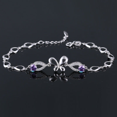 925 Sterling Silver Butterfly Crystal Bracelet Aura Rene