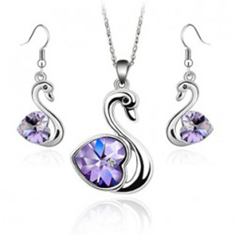 Crystal Swan Necklace & Earrings Jewelry Set for Women Aura Rene
