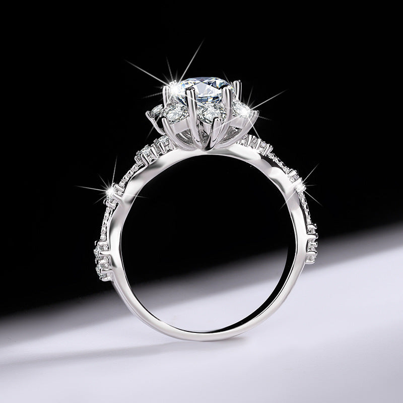 Floral Crown Moissanite Ring — Sterling Silver Bloom of Light