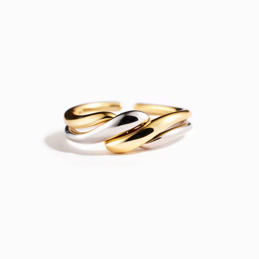 S925 Sterling Silver Twisted Adjustable Ring Set Aura Rene