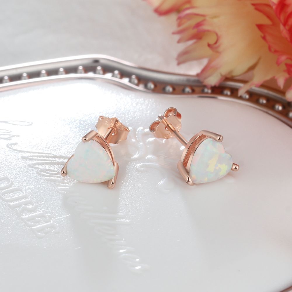 S925 Rose Gold Opal Heart Earrings Aura Rene