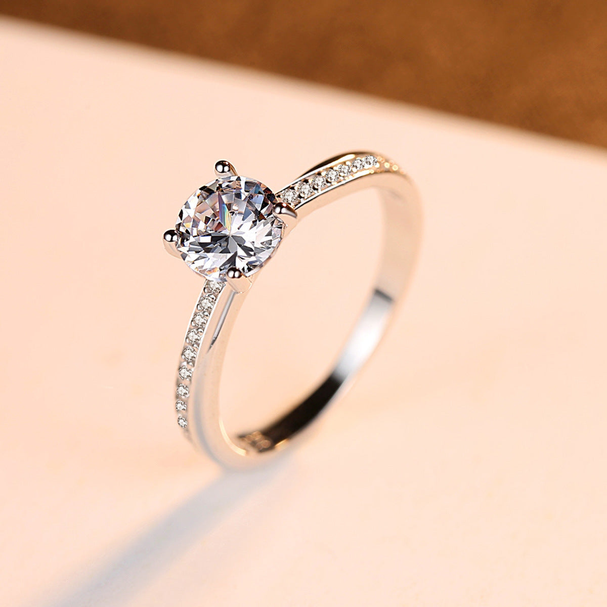 S925 Solitaire Ring with Zircon Accents Aura Rene