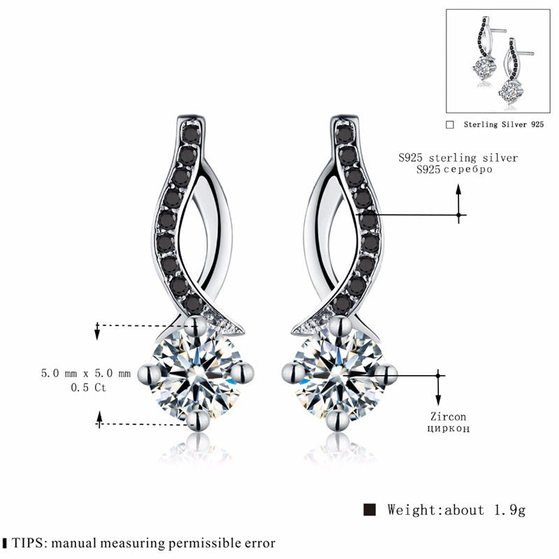 Twisted Black Pavé Crystal Earrings in Sterling Silver