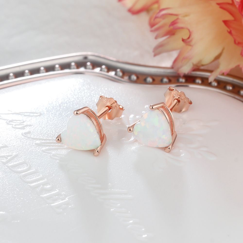 S925 Rose Gold Opal Heart Earrings Aura Rene