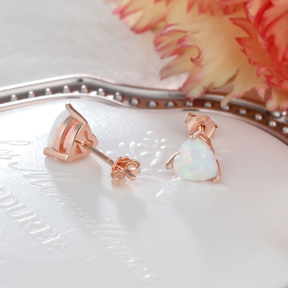 S925 Rose Gold Opal Heart Earrings Aura Rene