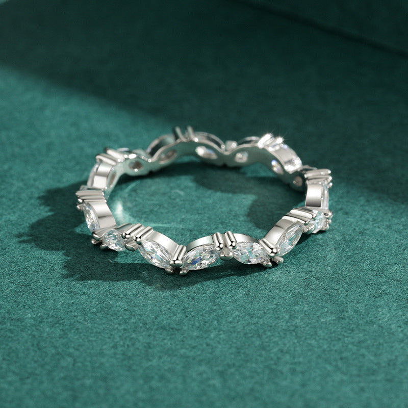 S925 Sterling Silver Marquise Pavé Band Aura Rene