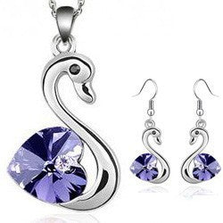 Crystal Swan Necklace & Earrings Jewelry Set for Women Aura Rene