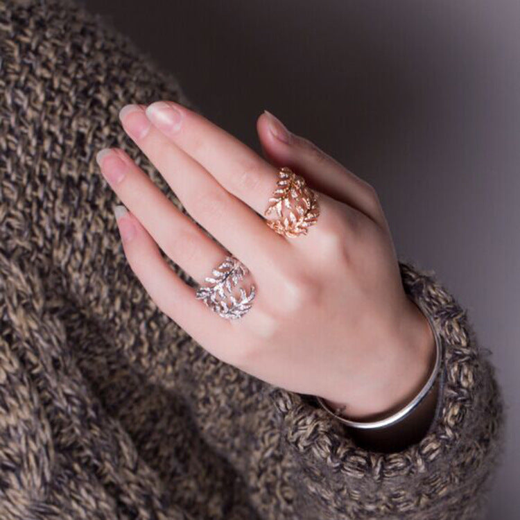 Adjustable Mimosa Leaf Rings – Silver and Rose Gold Aura Rene