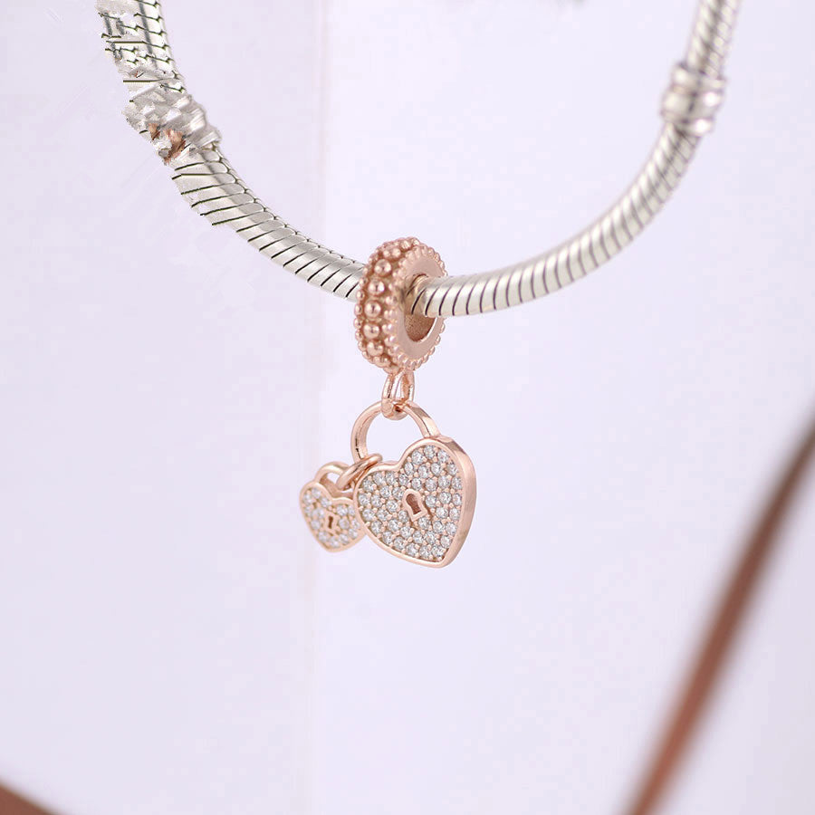 S925 Rose Gold Heart Lock Bracelet Charm
