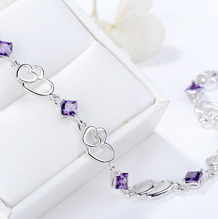 S925 sterling silver bracelet double heart amethyst bracelet Aura Rene